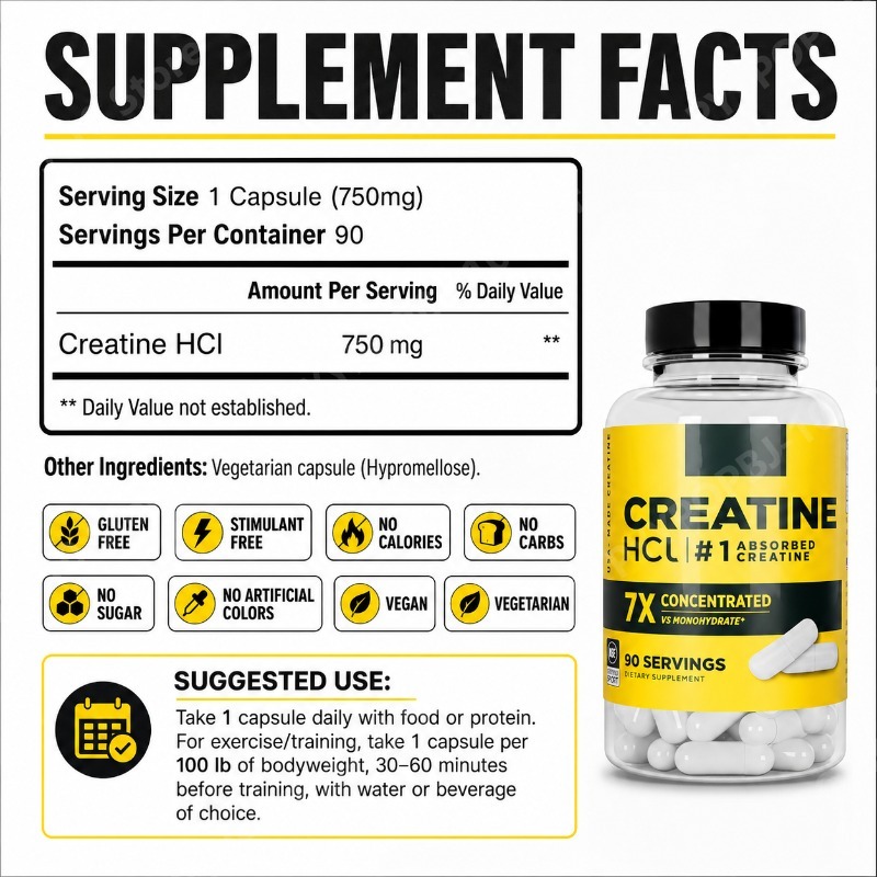 Creatine HCl 750mg 90 Capsules - Nutrition Of Fitness 评论和价格